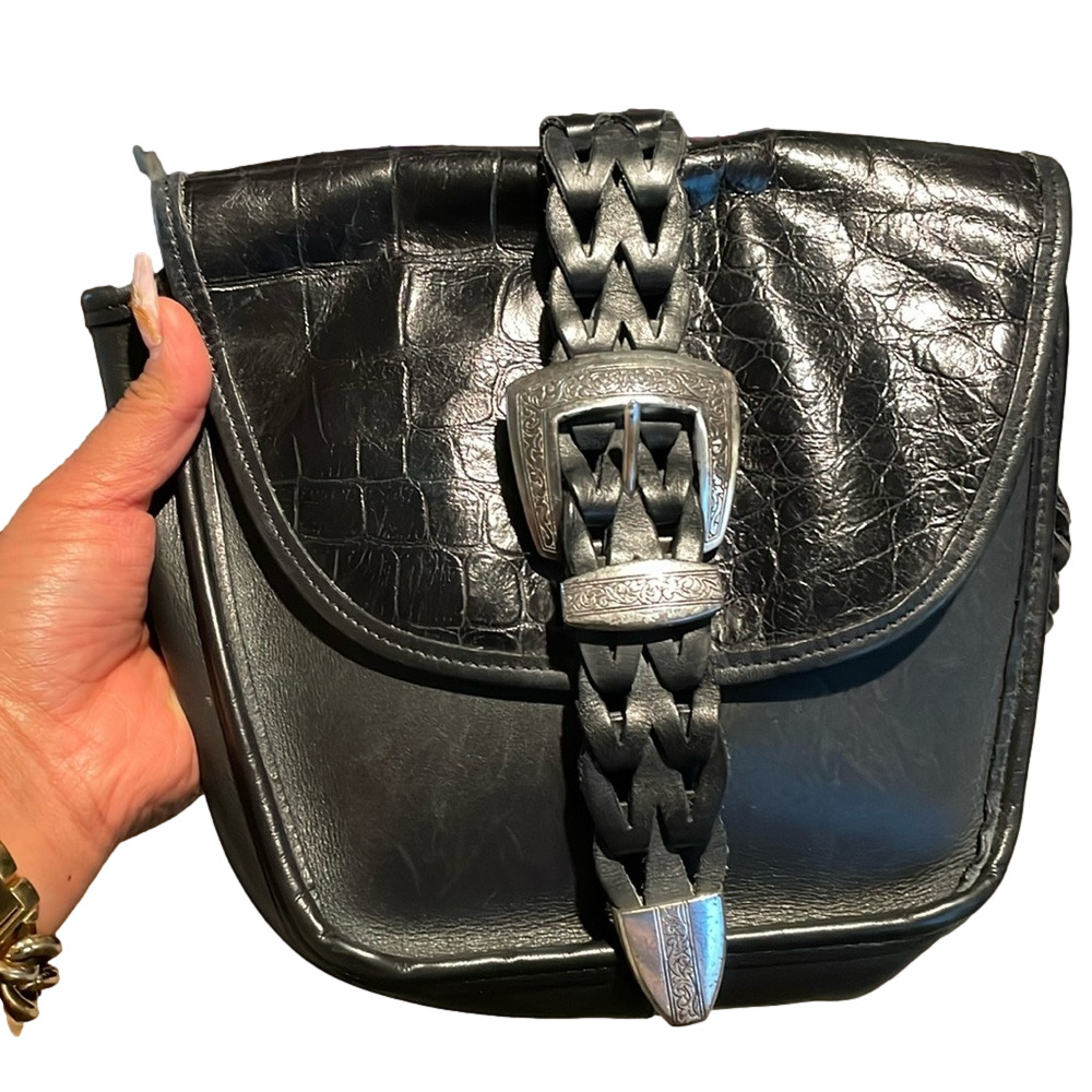 Brighton Buckle Leather Croc Western Crossbody